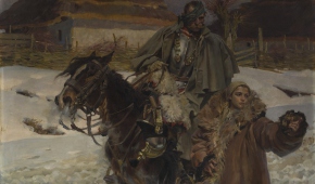 Wojciech Kossak, Ranny kirasjer i dziewczyna, 1908