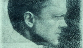 Józef Pankiewicz, Autoportret, akwaforta, sucha igła, papier 21x15 cm wł. Andrzej Papiewski