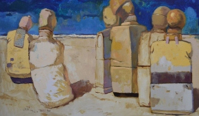 "Sześć figur", 2017, olej na płótnie, 100x150 cm