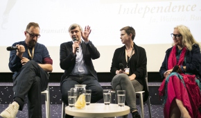 Od lewej: Michał Nogaś, Siegiej Łoznica. po prawe Dorota Roqueplo. Foto: materiały festiwalu